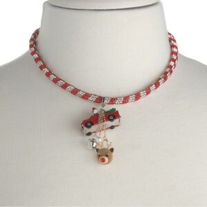 Betsey Johnson Christmas Santa Reindeer Bell Necklace New